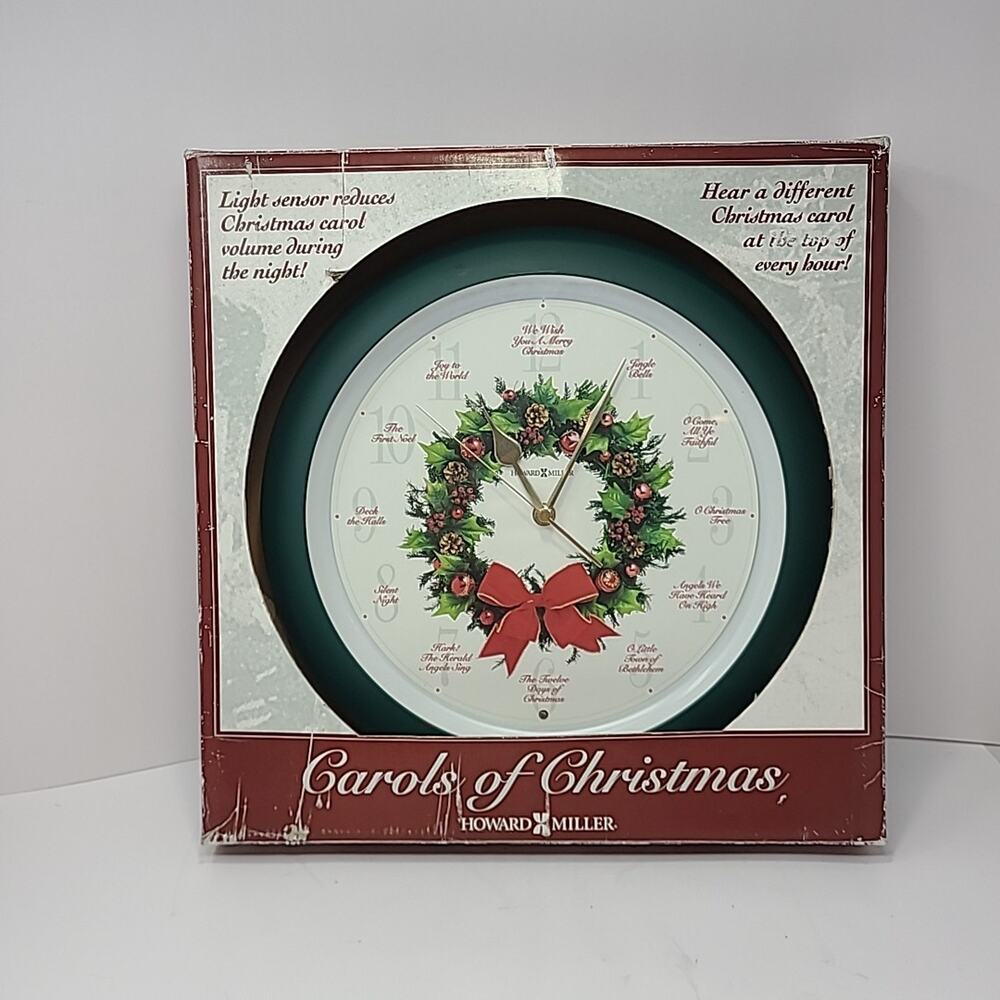 Howard Miller Carols of Christmas Wall Clock 13” Musical Vintage With Box Works